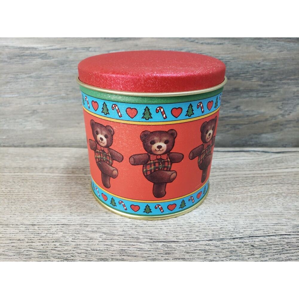 Bristol Ware 1985 Christmas Round Teddy Bear Vintage Collectible Tin Empty